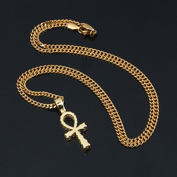 Ankh Necklace レッド size OS Gold Plated CZ Red Stone Mini Ankh Cross Pendant w/ 20